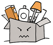 Illustration einer Box mit Dingen zum Aussortieren und Reduzieren